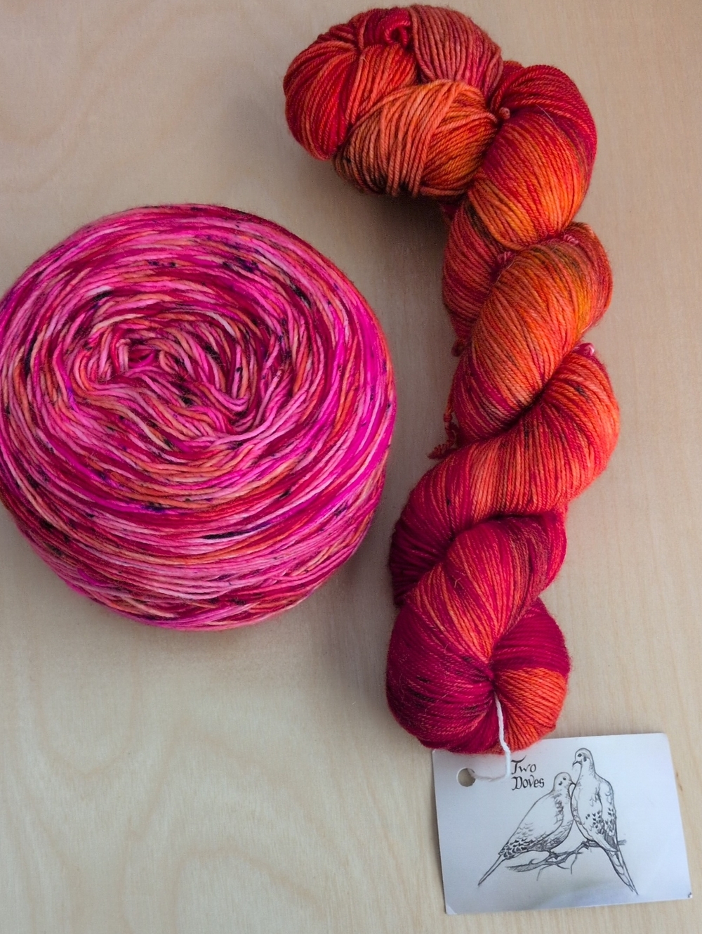 Two Doves Hand-Dyed Multi Speckled Yarn 2 Skeins Fingering Weight Dana's Destash